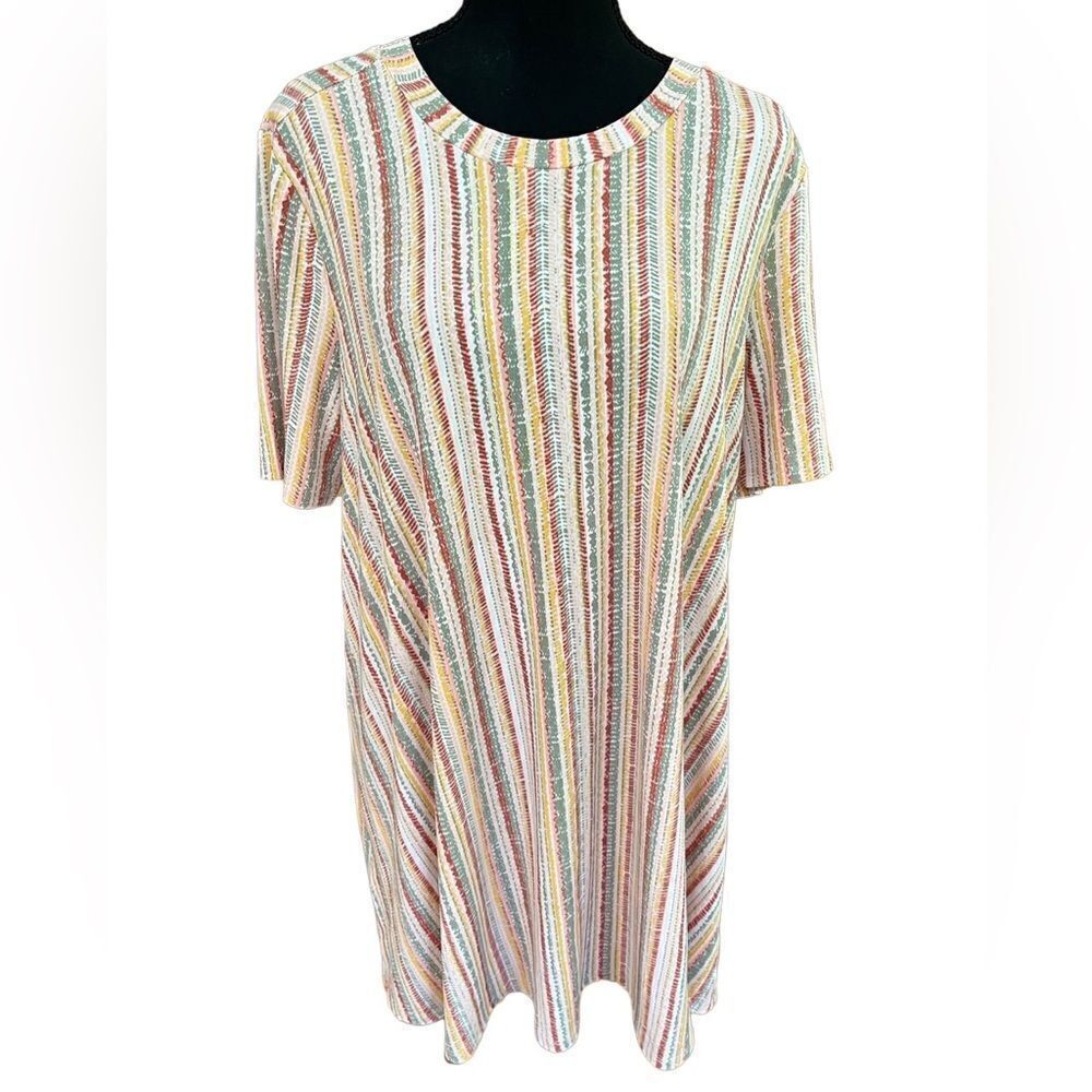 BCBGeneration striped relaxed fit swing style shirt sleeved dress size L.